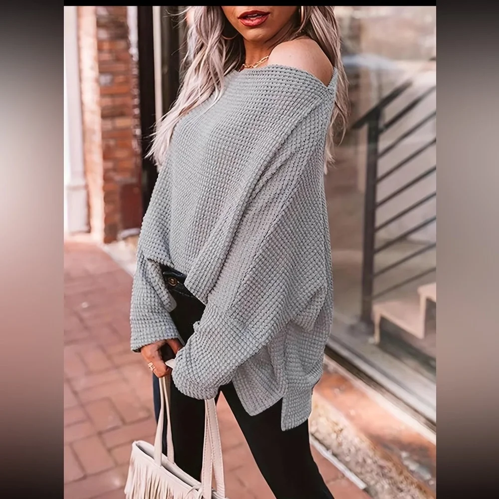 🔥NWOT Batwing Wide Boatneck Off Shoulder Dolman Long Sleeve Medium Knit Top - Picture 3 of 16